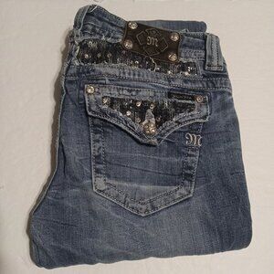 Miss Me Blue Boot Cut Jeans with Sequin Pocket Detail